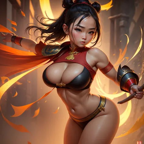 Master piece, best quality, graphics, colors and textures, shaolin temple monk warrior girl, precious face and body, big rounded ass, big and beautiful breast in a shaolin temple