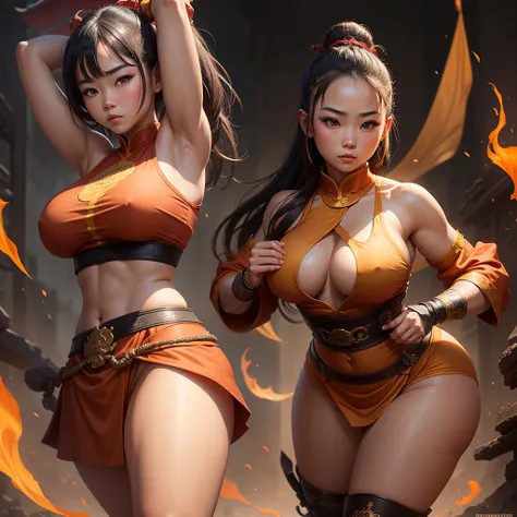 Master piece, best quality, graphics, colors and textures, shaolin temple monk warrior girl, precious face and body, big rounded ass, big and beautiful breast in a shaolin temple