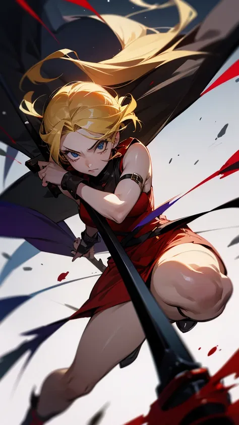 25 year old girl who is a little crazy,she is a demon, with blonde hair, and uses weapons of blood 