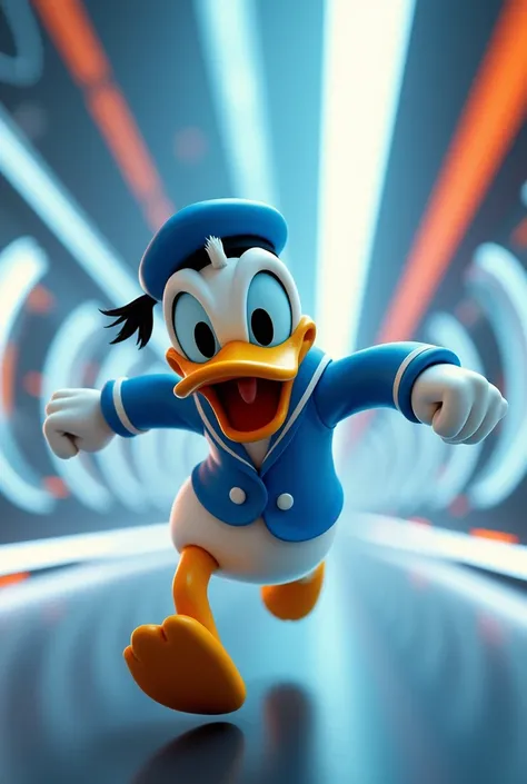 donald duck running futuristic style with opposite colors
