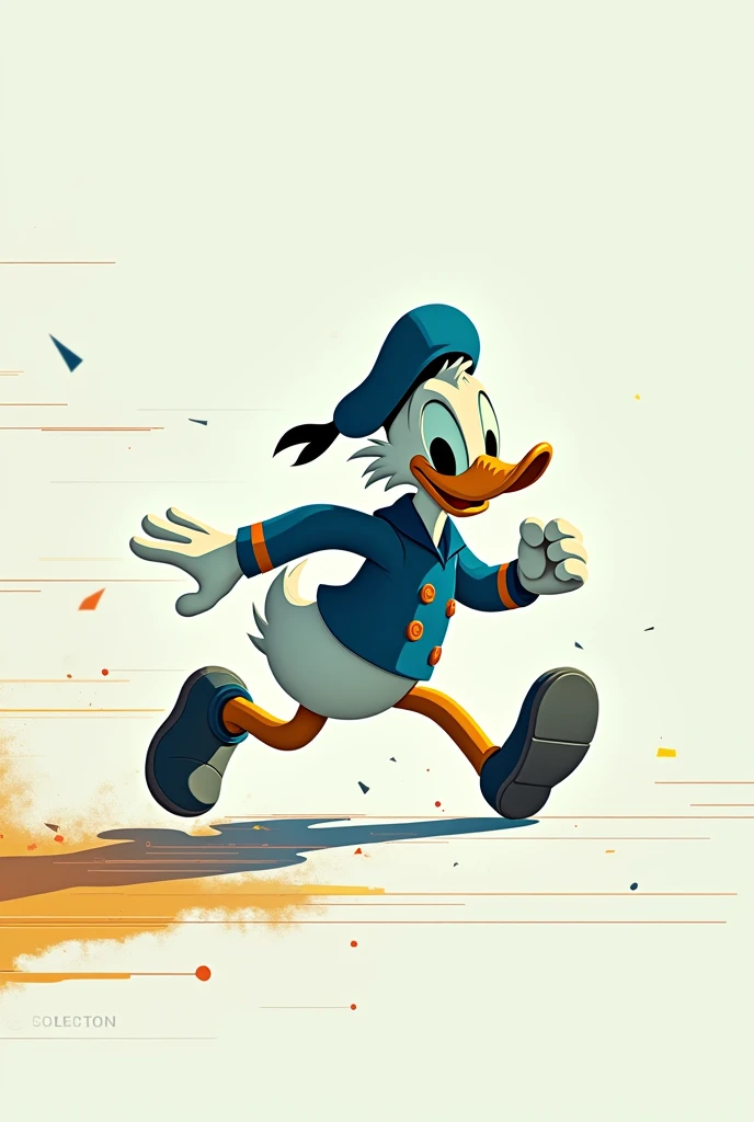 donald duck in opposite colors running futuristic and minimalist style
