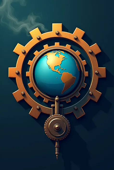 A logo of the industrial revolution with the planet Earth
