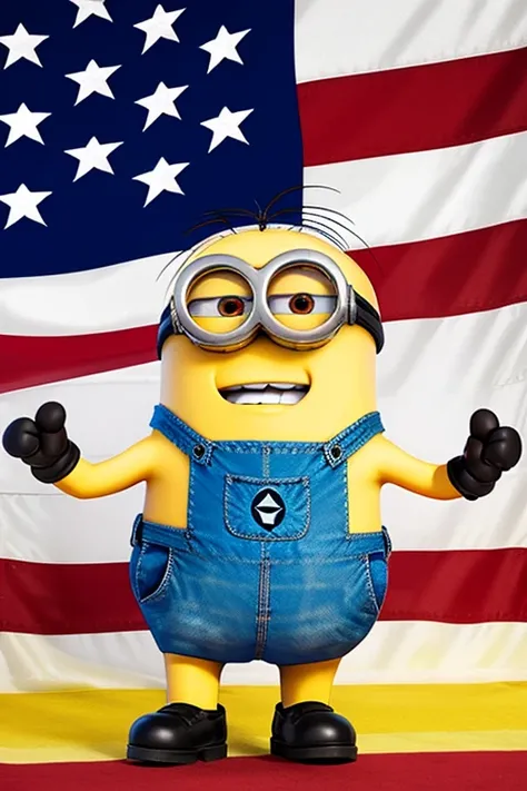 Minion dressed in the American flag pointing forward 