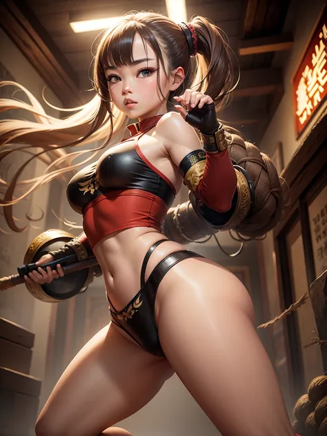 Master piece, best quality, graphics, colors and textures, ultra detailed, shaolin martial arts temple warrior girl, precious face and body, big rounded ass in a shaolin temple scenario 