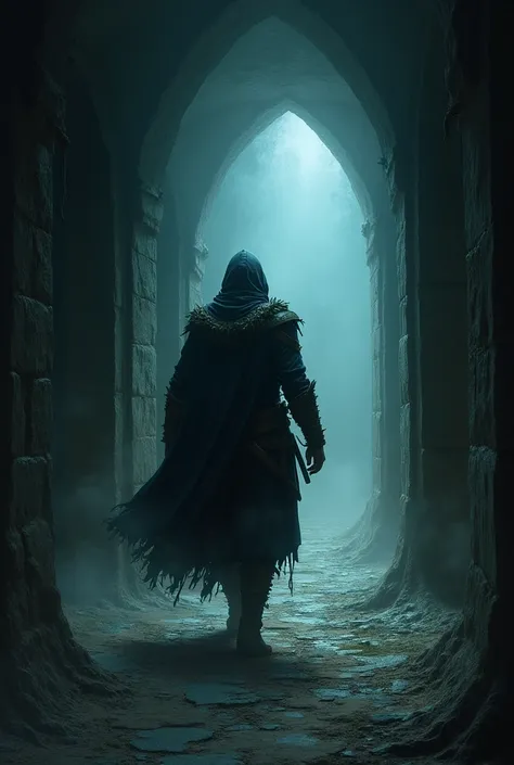 RPG Illustration A dark and narrow corridor, the shadows seem to come to life, murmuring inaudible words that fill the air with a sense of dread. A warrior advances cautiously, but his expression changes upon hearing the insidious whispers echoing around h...