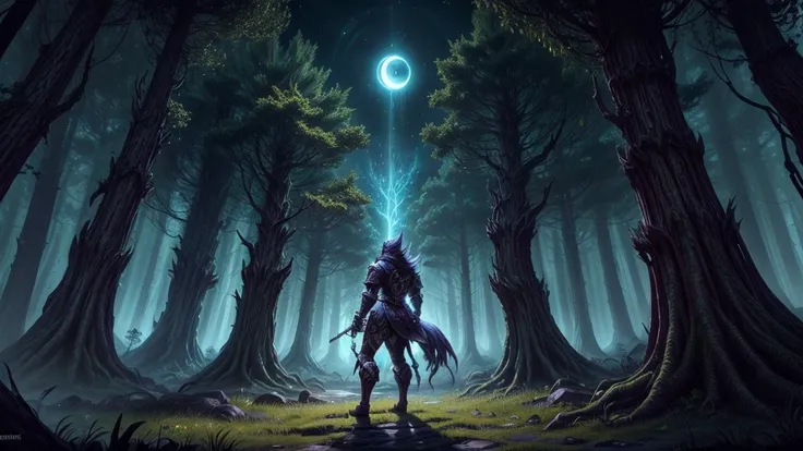 Prompt 1: The Battle Preparation (World of Warcraft Style) Description: A dark, mystical forest at night, lit by a crescent moon. Heavily armored characters, resembling heroes from World of Warcraft, prepare for battle. Their armor is ornate, oversized, an...