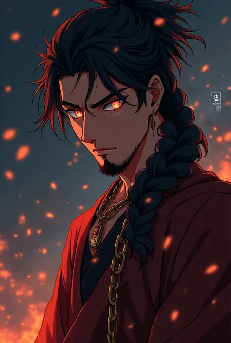 Prompts Copiar prompts absurdos, high resolution, ultra detaild, HDR, work of art, best qualityer, extremly detailed face and eyes, Rengoku Kyojuro, Bblack hair, detailed braids, goatee, expressive orange eyes, African traits, Kimetsu no Yaiba, standing al...