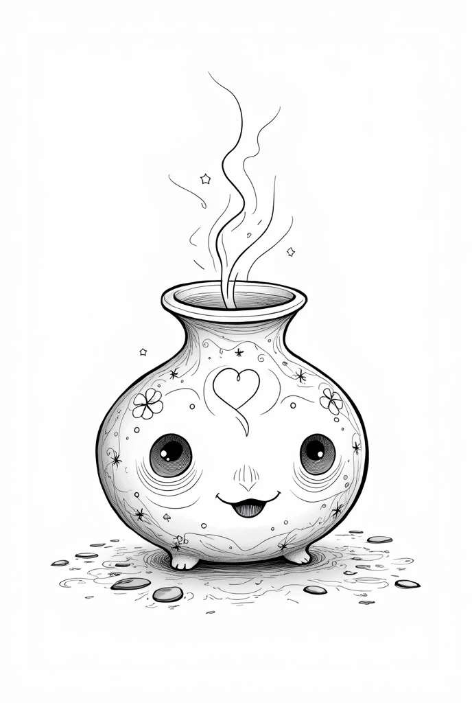 magic pot, line art, white background, no color, 2d