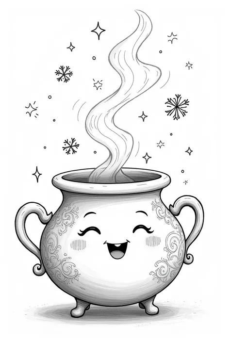 magic pot, line art, cute, white background, no color, 2d