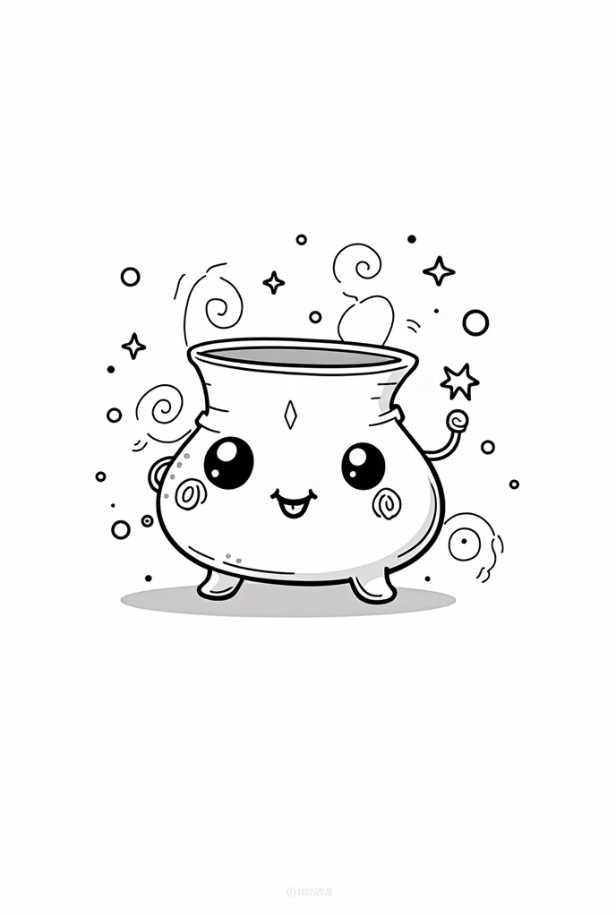 magic pot, line art, cute, white background, no color, 2d, 1:1