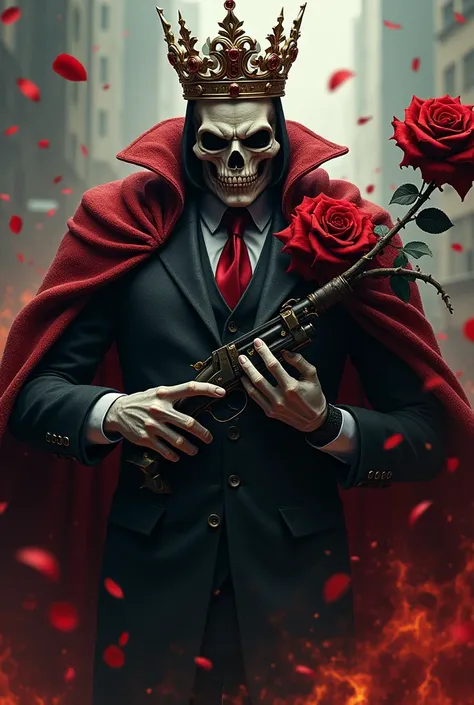 Skull with gun and rose cholo thug drug dealer elegant gentleman evil psychopath power ambition lost soul madness conquest dominion king maniac violent man diabolical darkness hell chaos destruction perdition demon almighty invincible unique furious rebel ...