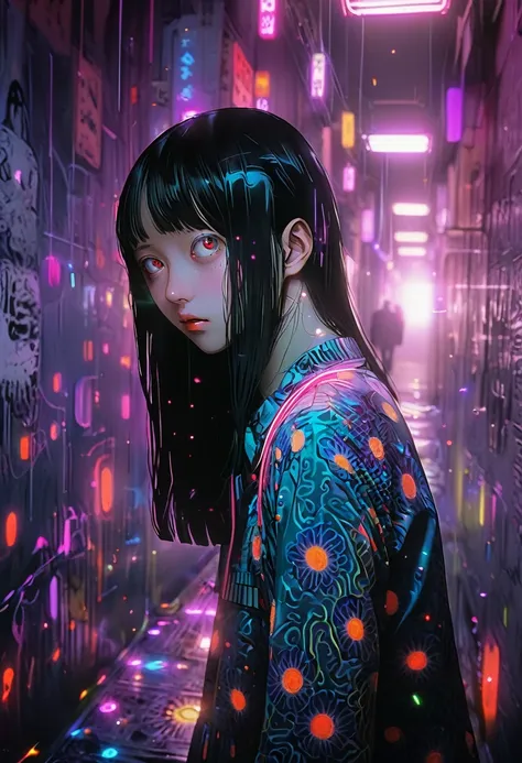 surreal horror, anime style, directed by junji ito, high contrast, vivid colors, eerie atmosphere, psychological tension, intric...