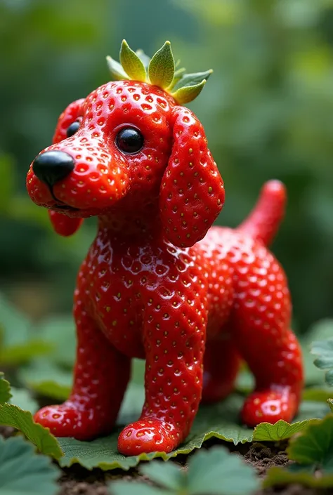 a dog made of strawberry 