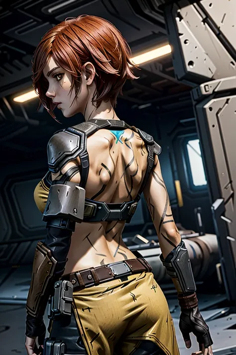 (masterpiece, best quality, cinematic lighting)
lilithborderlands,  1girl, solo, red hair, yellow eyes, upper body, from behind,...