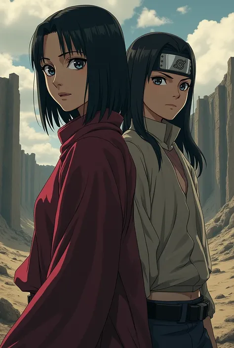 Uchiha and Senju characters from the anime Naruto in the drawing style of the anime Attack On Titan