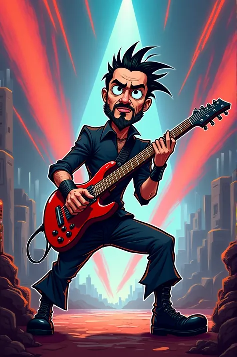 Serj Tankian from System of Down in cartoon and full body playing a guitar 