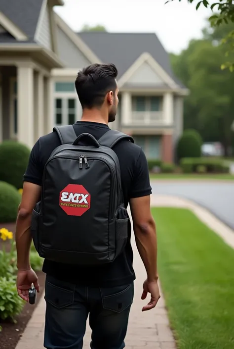 delivery with a black shirt and a delivery backpack