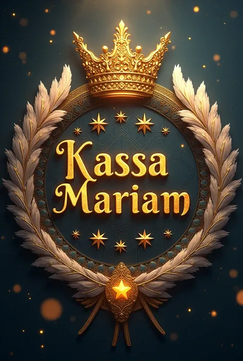 Kassa Mariam écrit de grande taille en or  inclure une couronne embellir par des plumes et des étoiles 