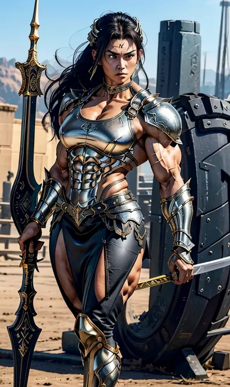 Highest quality、４K８K、One female、((Full body image))、((A woman with a massive muscular physique))、25-year-old female、Valkyrie General、Height: 185cm、Weight 120g、Medieval metal armor、Ornately decorated ceremonial armor、A luxurious armor exclusive to the gener...