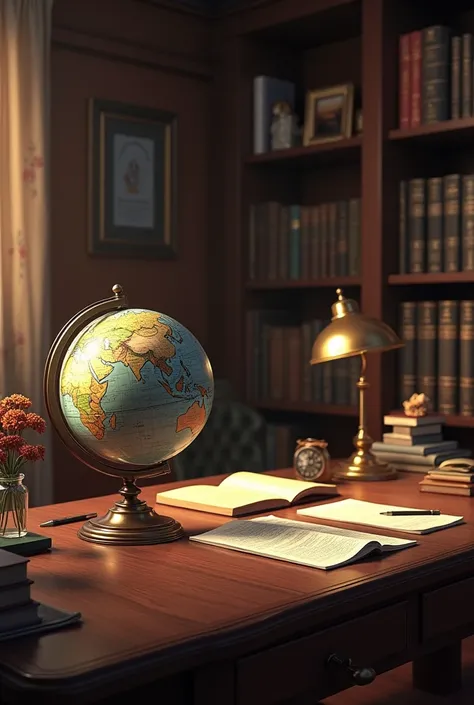 In the study there is a globe on the desk.