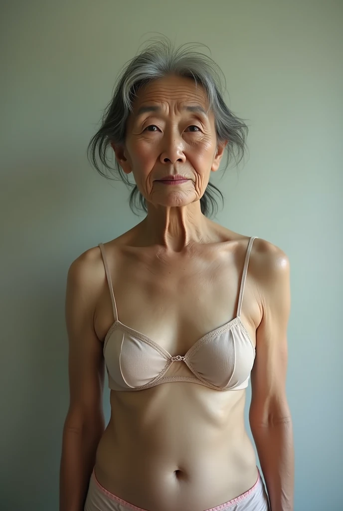 Korean skinny grandmother  in bra and pantys
