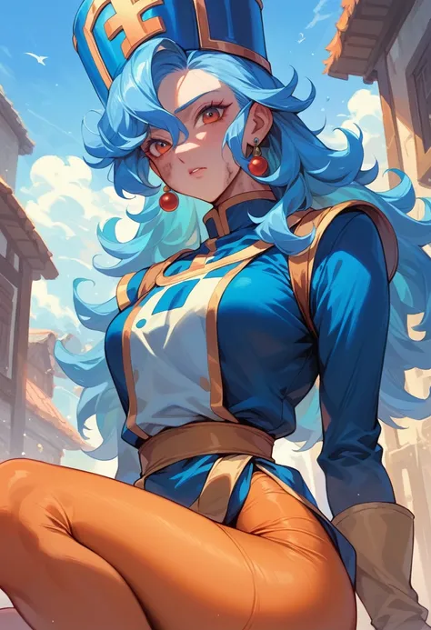 Perfect、Alone、female、美female、sauce_game、Dragon Quest 3、Monk、Perfect looks、Light blue hair、Dirty orange tights with holes in them、Blue priest&#39;s robes、Yellow cross、Large Breasts、Being attacked by a tentacle monster、Losing the fight and lying face up、sham...