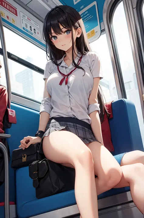 panty shot, sitting, on the train