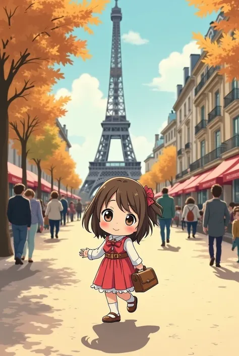 Hayao Miyazaki style、Kawaii Design, most beautiful girl ever、chibi, (((walking))), Paris