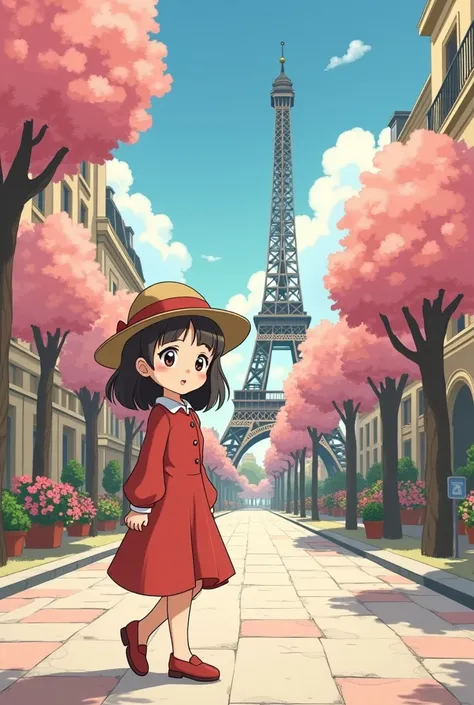 Hayao Miyazaki style、Kawaii Design, most beautiful girl ever、chibi, (((walking))), Paris