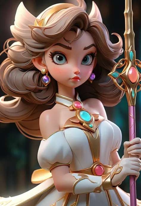 A magical girl in the form of a goddess, holding a magical staff, casting a powerful magic enchantment, 3D anime style, realistic, professional camera, professional lighting, ultra-detailed, 8k, photorealistic, masterpiece, highly detailed face and eyes, l...