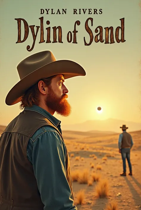 Cover for the song "Grain of Sand" de Dylan Rivers, red-haired folk artist with short beard and cowboy hat. The image shows a vast horizon and a setting sun, highlighting a grain of sand in the center. The rustic-style title font and soft lettering complem...