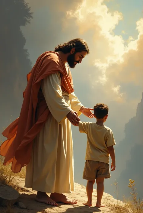 It shows Jesus guiding a young person. His eyes are fixed in the direction the Master is pointing.. Jesus&#39; hand is on the person&#39;s shoulder, as if I were telling him: "Come, I will take you to your destination".The Lord guides us through the ups an...