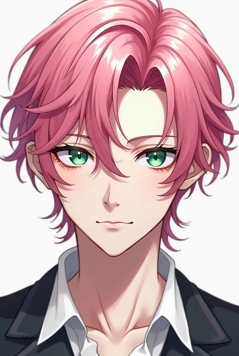 pink hair green eyed man white skin handsome anime