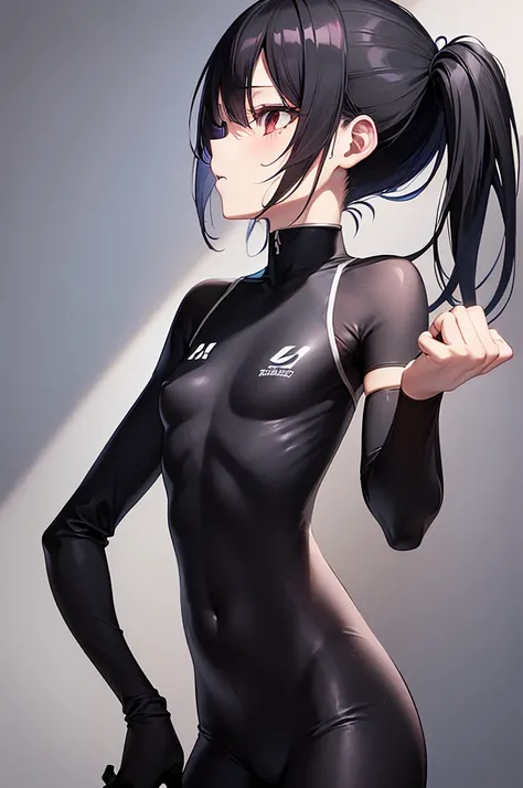 masterpiece, best quality,anime style, 1 girl,(((slender body))), (((small eyes,small breast))),(((athlete suit))),(cum), (beautiful face), (((short twintail))), (((straight hair))), ((((black hair)))),detailed beautiful skin, (perfect hands, perfect anato...