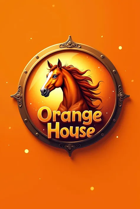 Create a shield for a team, must be circular, The orange color should predominate. A horse has to come out and say "orange house" in the logo. More lively and that "orange house" This inside the circle. I like it but it should be like the previous one but ...