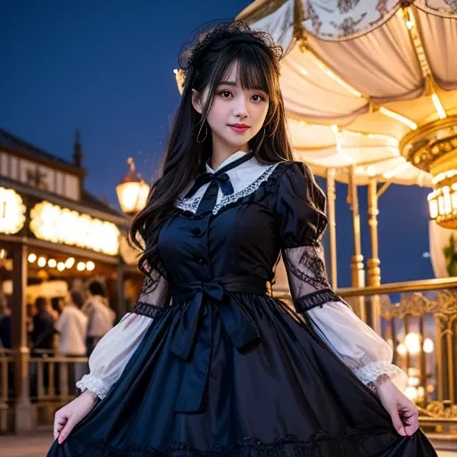 Bow at the back of the waist, Skirt length to calf, cupcake dress, Layered skirt with lace on each layer, Wear a LOLITA dress, layered dress, Pink lolita skirt, lots of lace, Long sleeve, Wide sleeves, Big skirt, layered lace skirt, Puff sleeves, Wide slee...