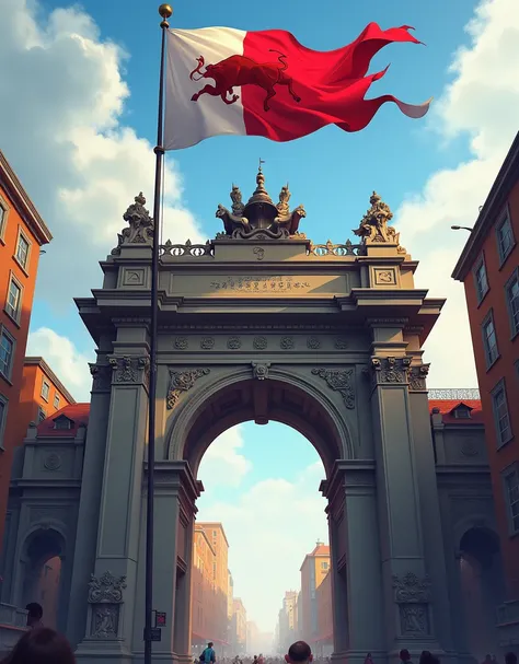 city gate flag red white bull writing 02 03