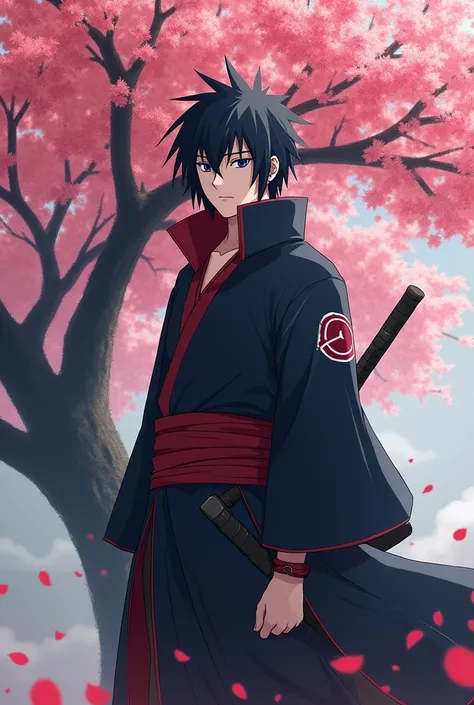 Shisui Uchiha standing in front of a peach tree