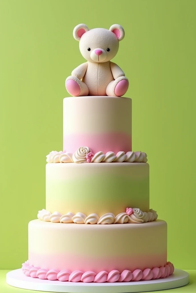 Gender Reveal Cake with Teddy Bear Topper. Lime green and pink.