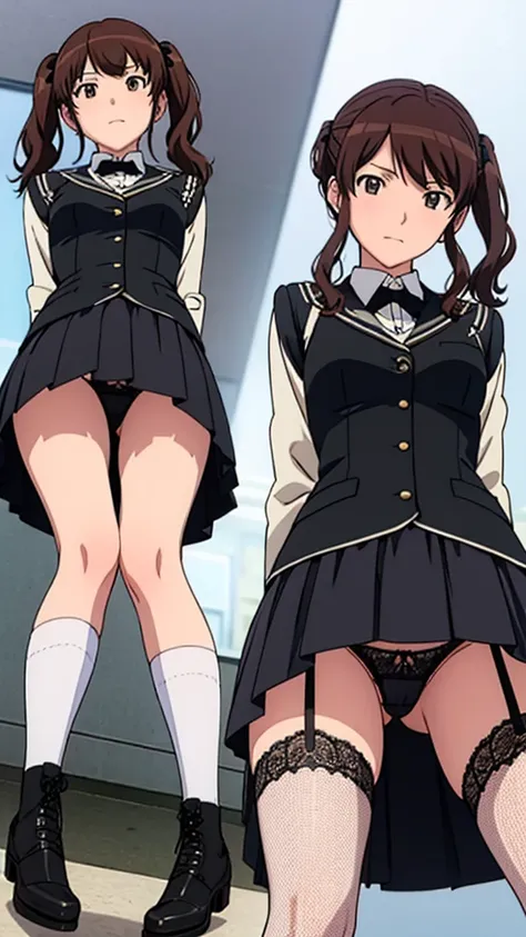 amagami、Nakata Sajiang、Shopping Street、uniform、mini skirt、black and white lace panties、Garter Stockings、front、From below、Multiple Views