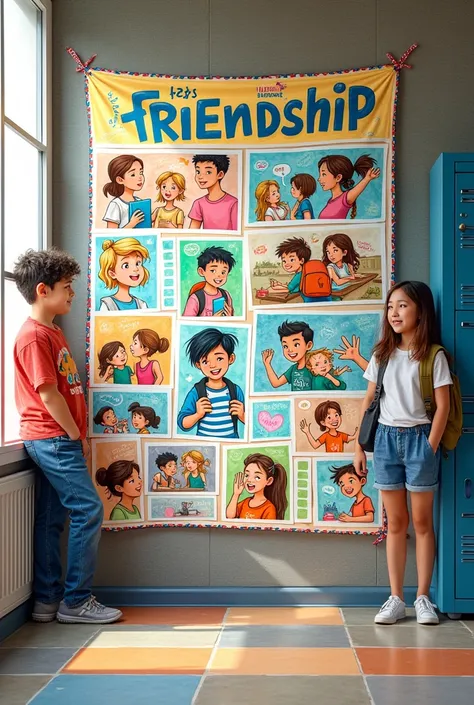 Creative school wall newspaper about friendship Only without any text and many images 