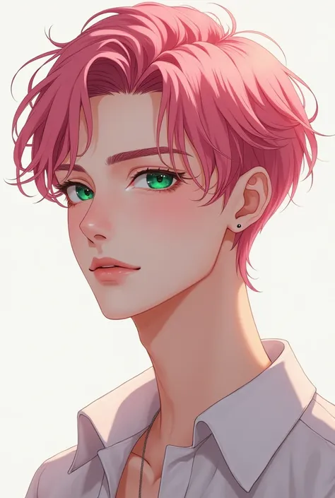 pink hair green eyed man white skin handsome anime less similar to sukuna and hot