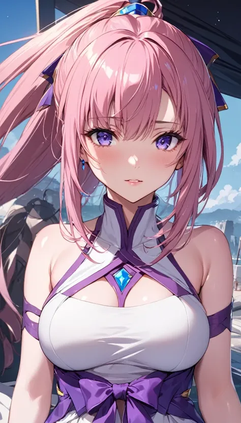 ((Highest quality)), ((masterpiece)), (detailed), （Perfect Face）、That woman is Lacus Clyne, I&#39;m just an ordinary Chinese woman with blue eyes., Pink Hair, And medium long hair, Wearing an engagement ring.