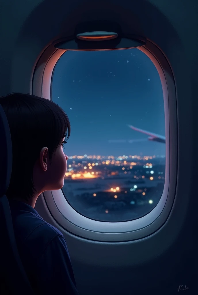 Airplane window at night about to take off very real