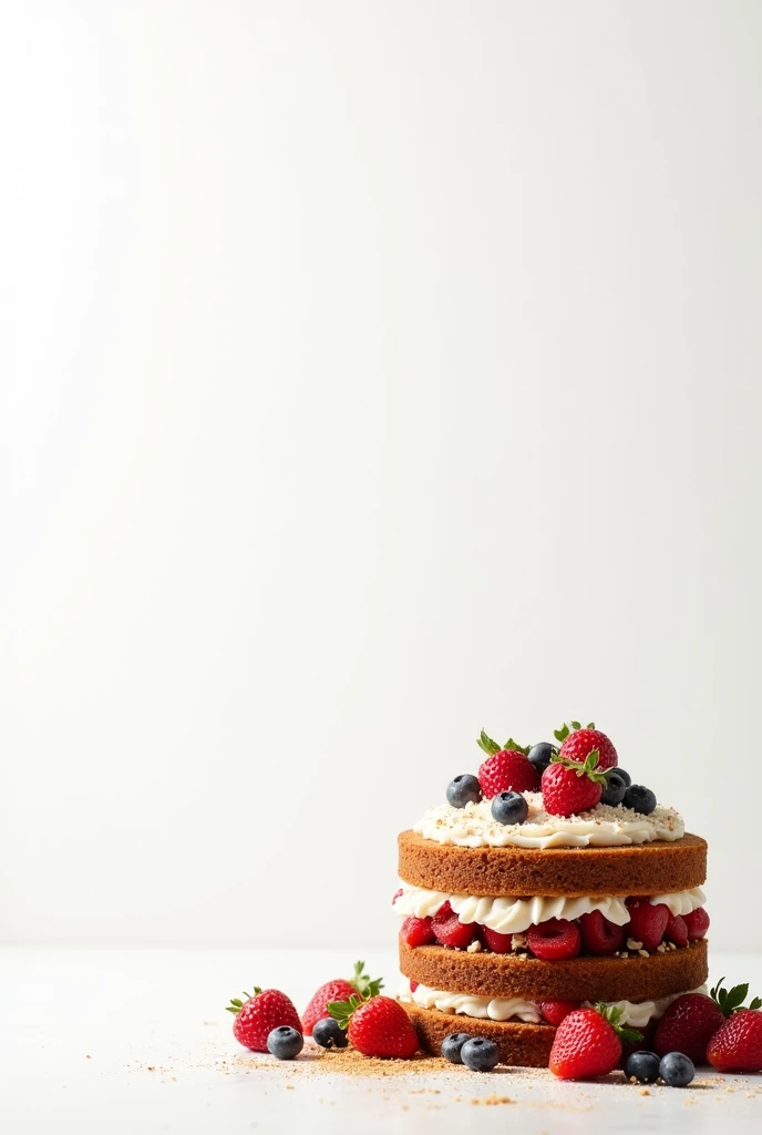 composition with many details cake empty space on the left on a white background empty space on the left

