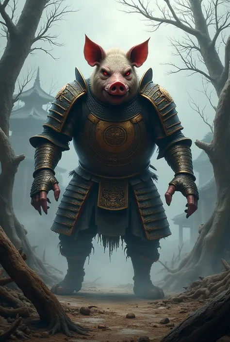 (RPG: 1.2) pig zombie with Japanese-style samurai armor