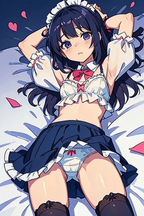 lolicon wearing frilly underwear. embarassed