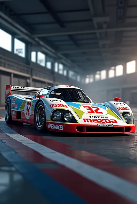 Mazda racing car with 1980 racing logos in 3D