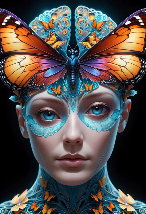 Human head with transparent layers inside，Just a butterfly hybrid in the brain, beautiful detailed complex insanely detailed octane render trending on artstation, 8k Art Photography, Reality, Center, symmetry, painted, complex, Volumetric Lighting, beautif...