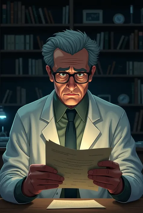 Scientist reading very sad animated letter 